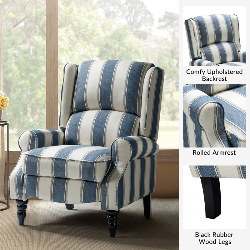 Fauteuil inclinable standard Brodie de 31 po de large avec conception à oreilles, Sergé bleu rayé
