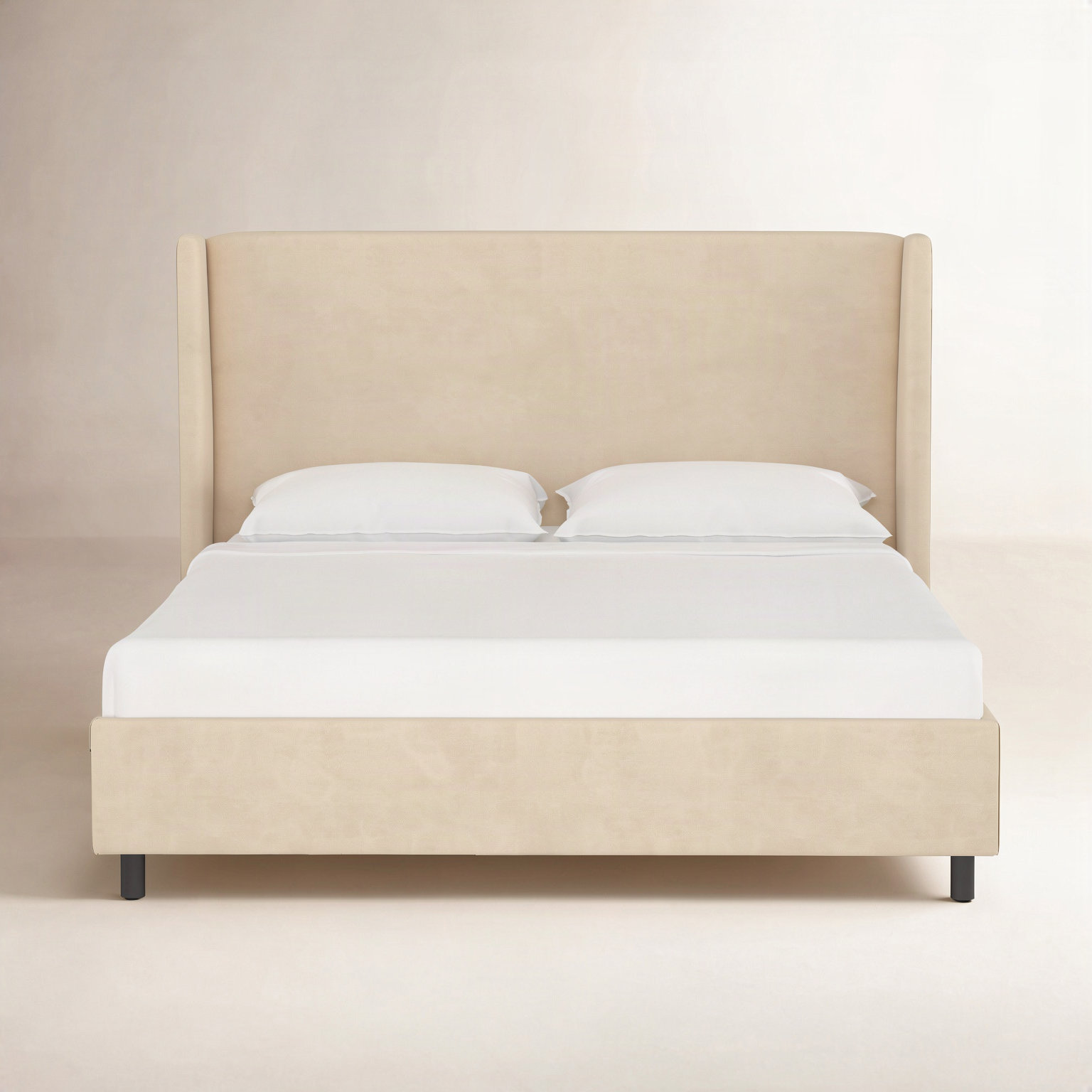Tilly Linen Upholstered Wingback Bed, Queen, Classic Pearl Performance Velvet