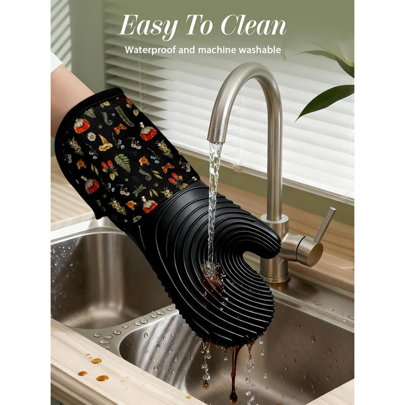 2 Pcs Black Mushroom Long Silicone Oven Mitts