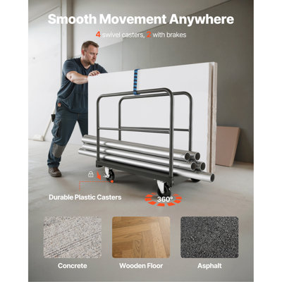 Drywall Cart Dolly, 1800 lbs Load Capacity, 2-in-1 Steel Panel Truck Cart with 5 inch Swivel Casters, 36 x 24 inch Platform Truck with 4 Side Handrails for Factory, Warehouse, Garage, Black