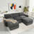 100" Chenille Sectional Couch With Two Ottomans-259962186