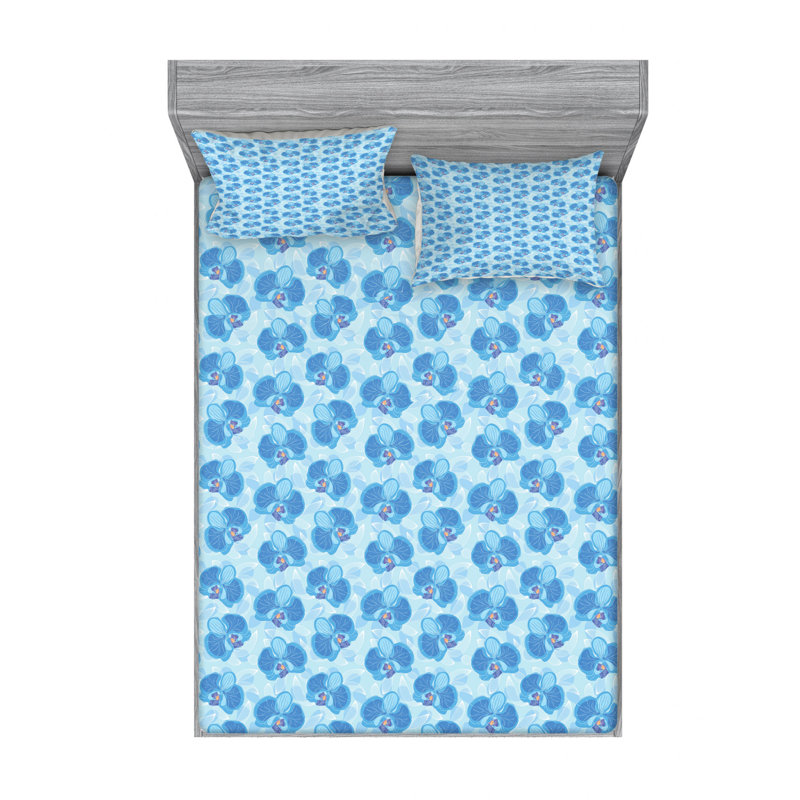 Microfiber Floral Sheet Set, Queen Sheet Set with Fitted Sheet