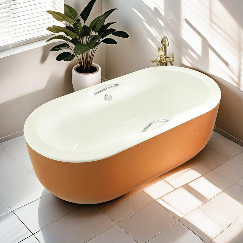 Ensemble de douche et baignoire incurvée moderne moderne en acrylique orange l 78,74 po x H 25,59 po