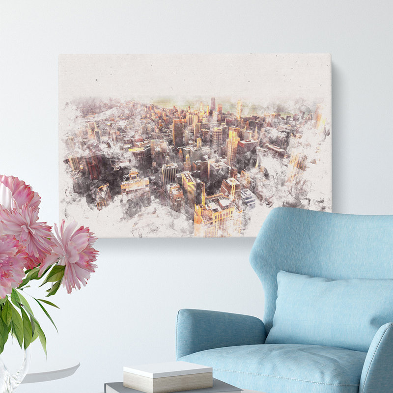 Flying Over The Chicago Skyline - Wrapped Canvas, 50cm H x 76cm W x 3cm D
