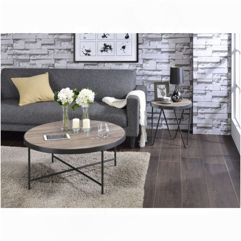 Table basse ronde de style industriel 1pc, meubles de salon en métal avec barre transversale