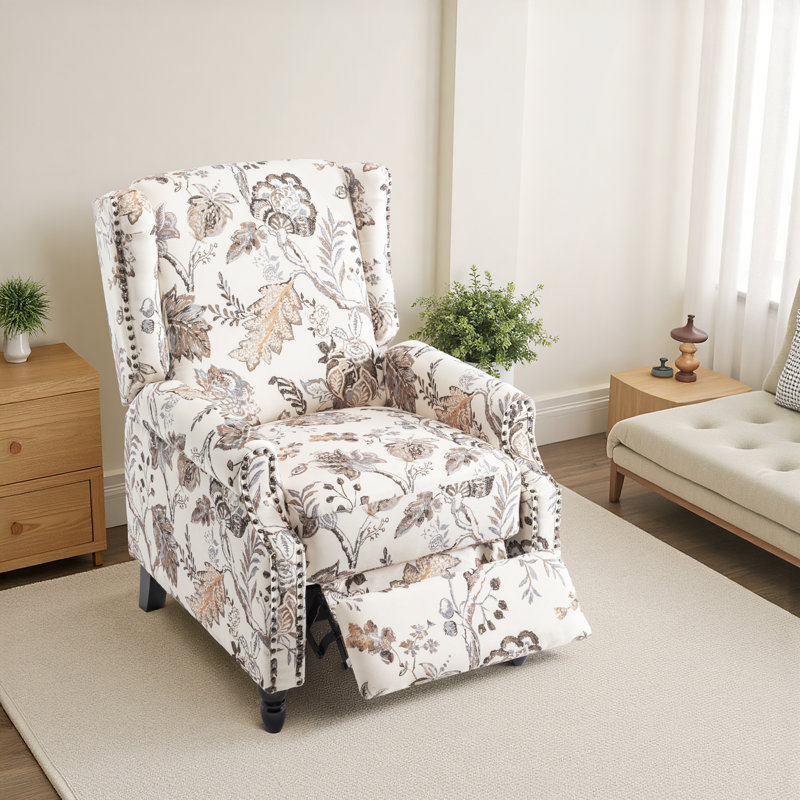 Manual Standard Push Back Recliner, Beige/Ivory Floral