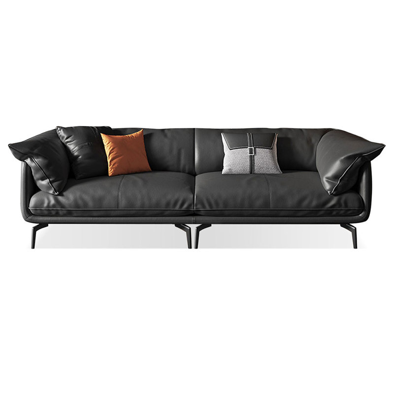 Canapé modulaire noir en cuir véritable, H 34,25 po x l 94,49 po x P 37,4 po, 3