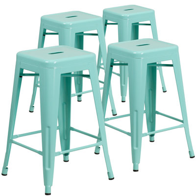 Backless Metal Indoor-Outdoor Stool w/Square Seat