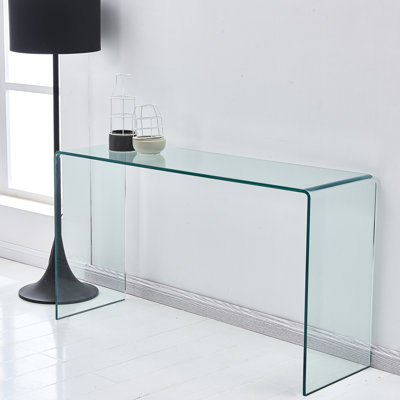Console transparente au design fonctionnel - Style verre courbé, facile d'entretien et de nettoyage, idéale pour un espace de vie ou un bureau. Bords arrondis, bureau polyvalent pour étudier, travailler et travailler.