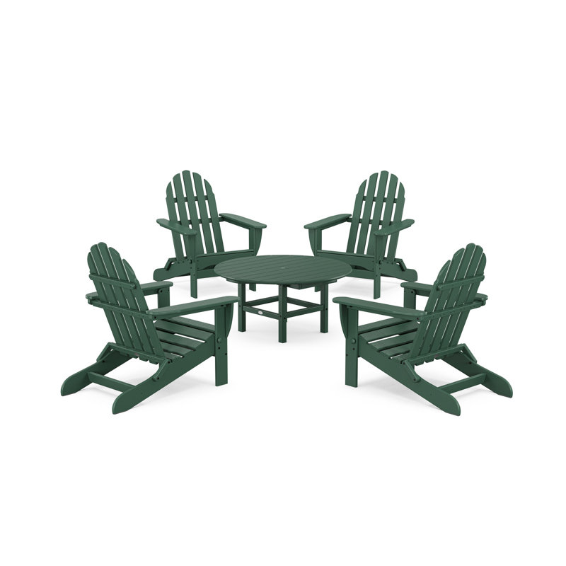 POLYWOOD Classic Adirondack Folding Adirondack 5-Piece Conversation Group, Dark Green