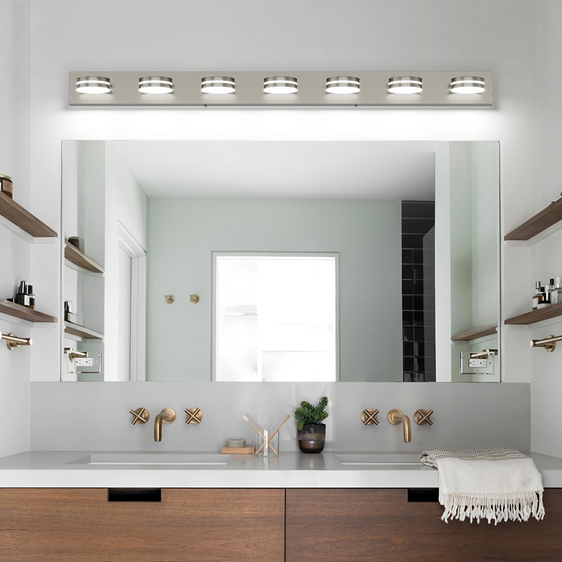 Dimmable LED Bathroom Vanity Light with Adjustable Heads, Daylight 5500K, Brushed Nickel, 7 Lights