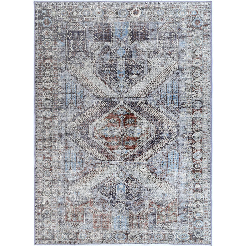 Glendolyn Oriental Washable Area Rug in Blue, Rectangle 8' x 10'