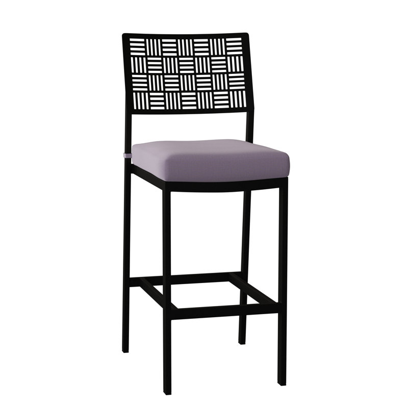New Century Outdoor Bar Stool, Textured Black, Spectrum Denim Sunbrella® Plainweave