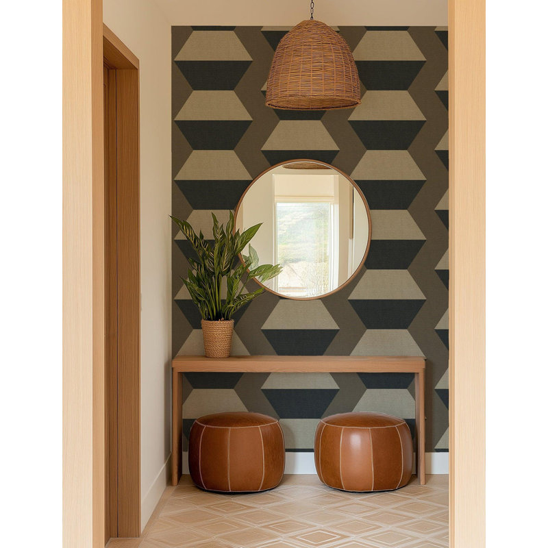 Infinity Blocks - Lacquered Wallpaper, Non-Pasted, Faux Grasscloth, Coconut