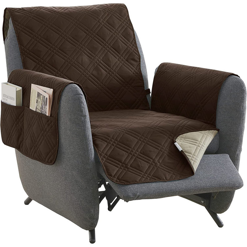 Housse pour fauteuil inclinable réversible en polytétrafluoroéthylène Newfield avec accoudoirs attachés, bleu marine et brun clair