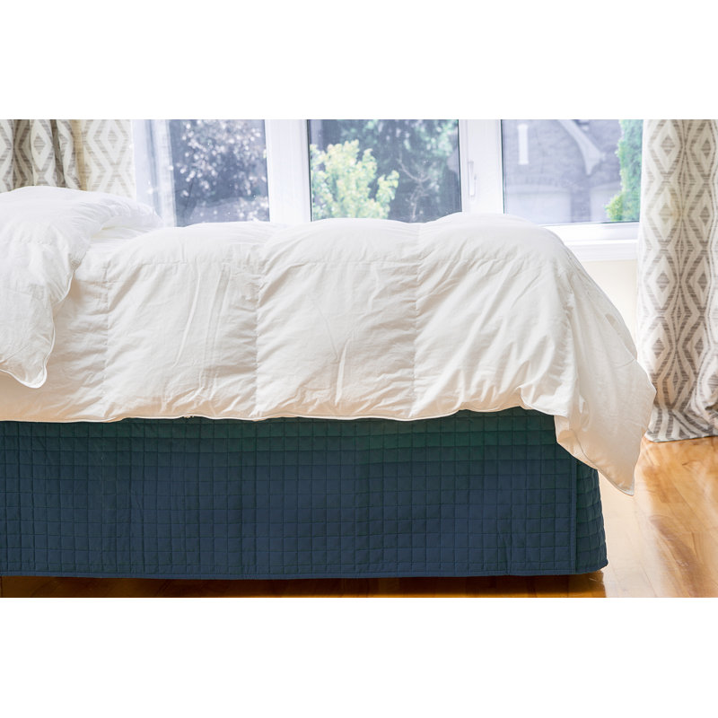 Grid Quilted Microfiber Bed Skirt with 14" Drop, White, Queen