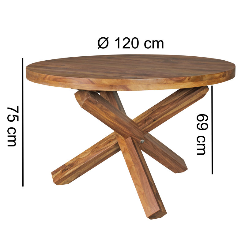 Round Solid Wood Dining Table, Dark brown