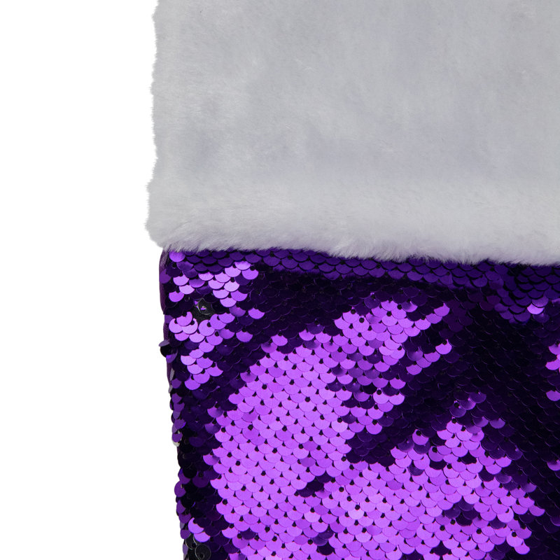 Chaussette de Noël réversible à paillettes, Mauve / argenté, H 22,75 po x l 10,75 po