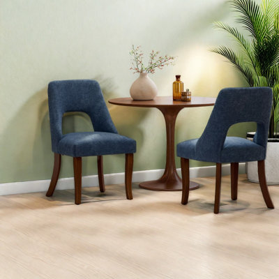 Modern Dining Chairs Set Of 2, Navy Chenille Wood Legs For Small Kitchen