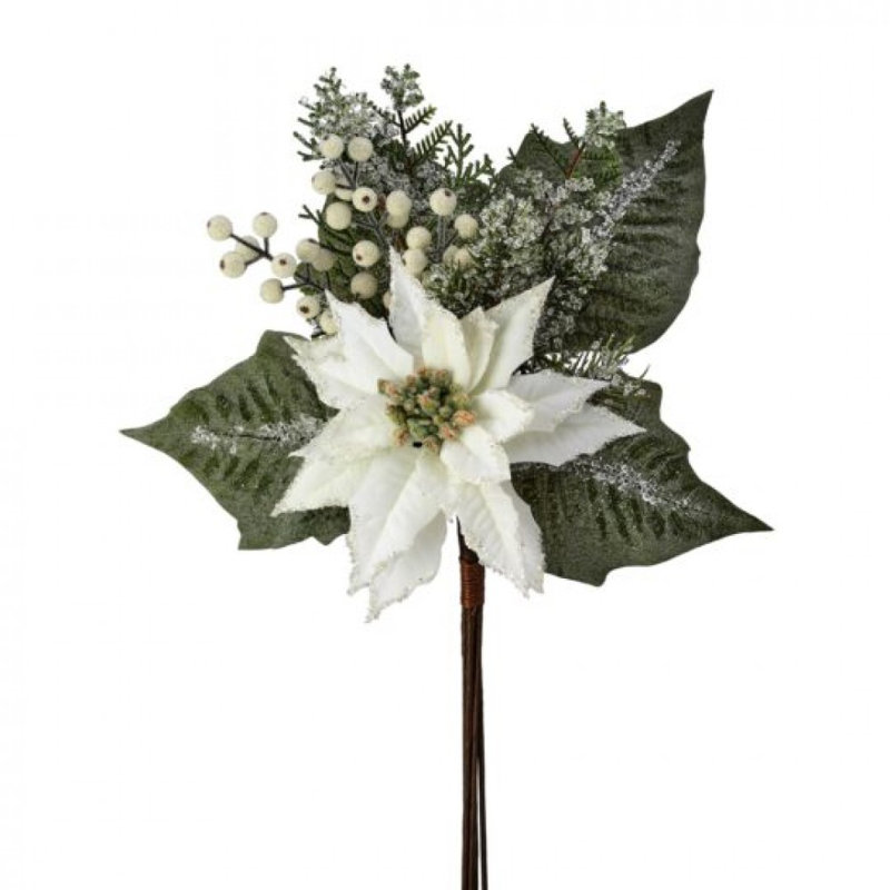 Velours blanc poinsettia et baies fleur artificielle