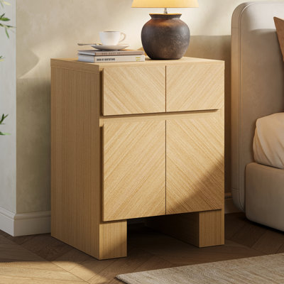 23.5" Modern Wooden Nightstand with Charging Station, Drawer & Cabinet Storage Combo for Bedroom, Easy Assembly