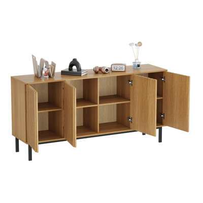 Sideboard Buffet Cabinet with Fluted Doors, Modern Wood Storage Cabinet with Adjustable Shelf, Freestanding Coffee Bar for Dining Room & Living Room