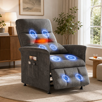 32"W Power Recliner Chair with Heat & Massage, Reclining Sofa with Remote Control and 3 Side Pockets, Easy Assembly Sleeper for Living Room