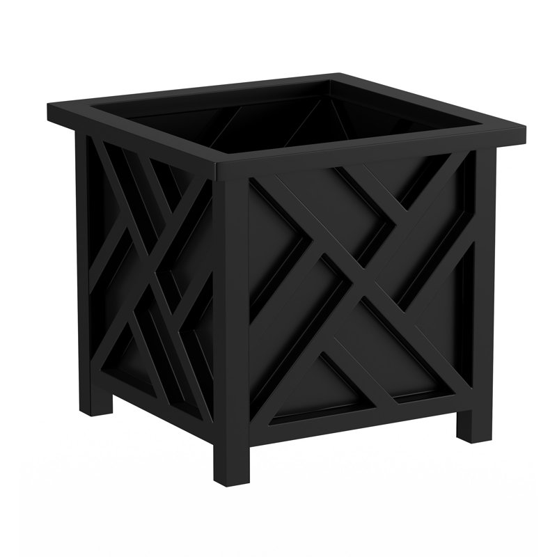 Calista 14.75" Lattice Design Planter Box - 13” Tall Square Decorative Outdoor Flower or Plant Pot, Black