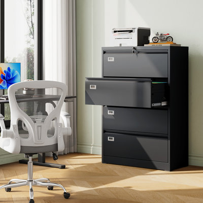 4 Drawer Lateral File Cabinet with Lock, Metal Filing Cabinets for Home Office, 16" D x 35" W x 52" H Wide Storage Organization for Hanging Files Letter/A4/Legal/F4 Size