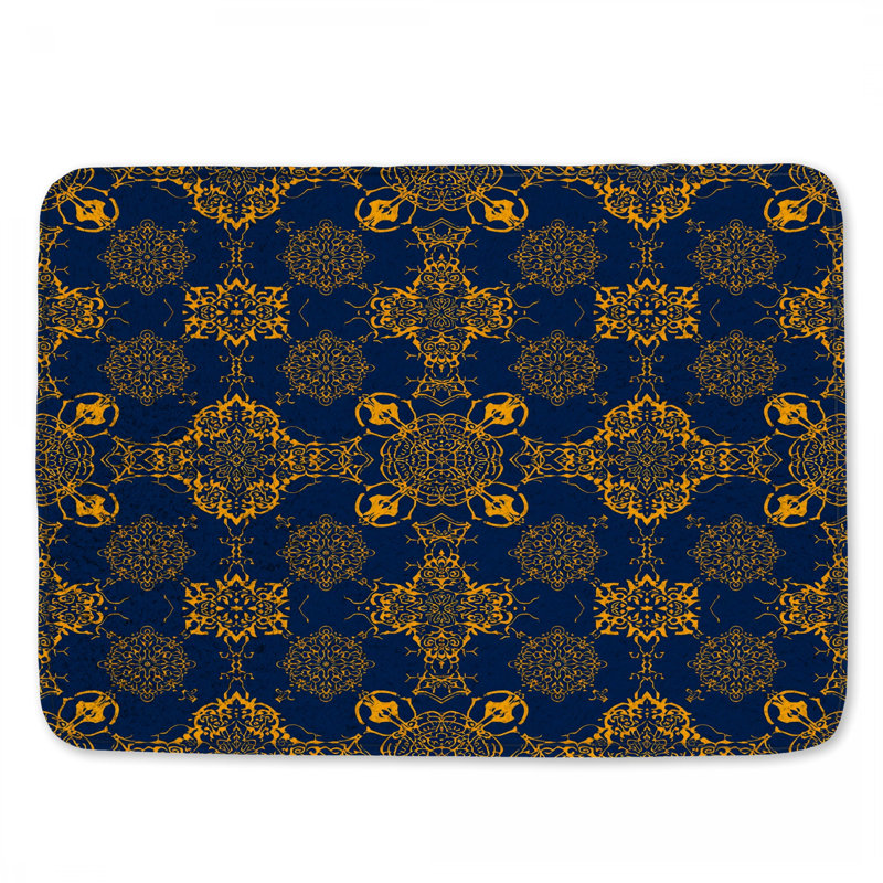Tapis de bain à motifs dorés complexes, 34in W x 21in L