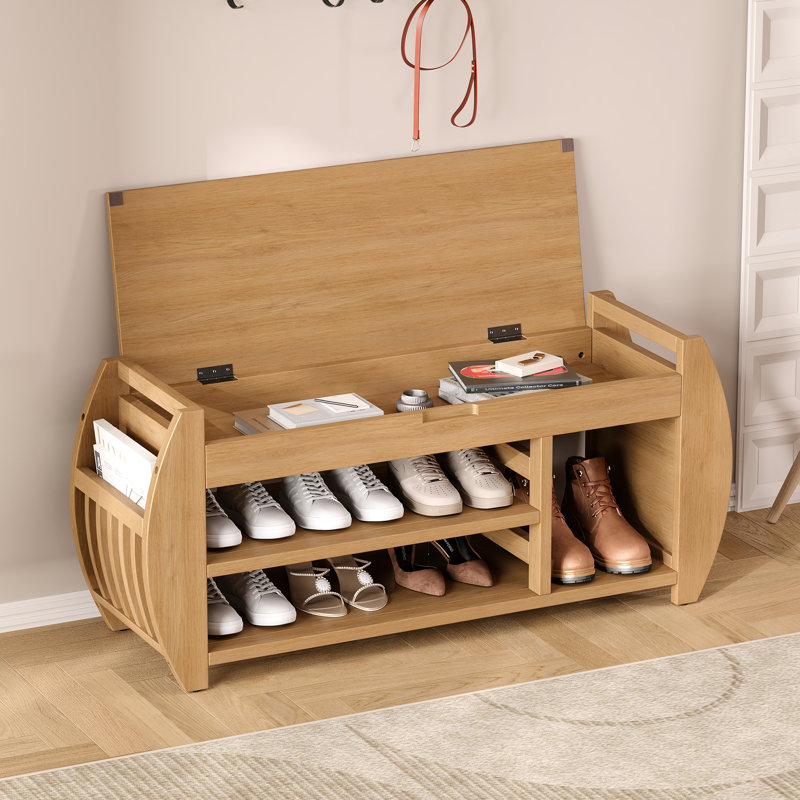 Banc rétro avec finition naturelle - Confortable et élégant et bois d'hévéa pour divers espaces de vie dans le rangement de décoration intérieure Conception moderne pour utilisation avec siège rembourré caché