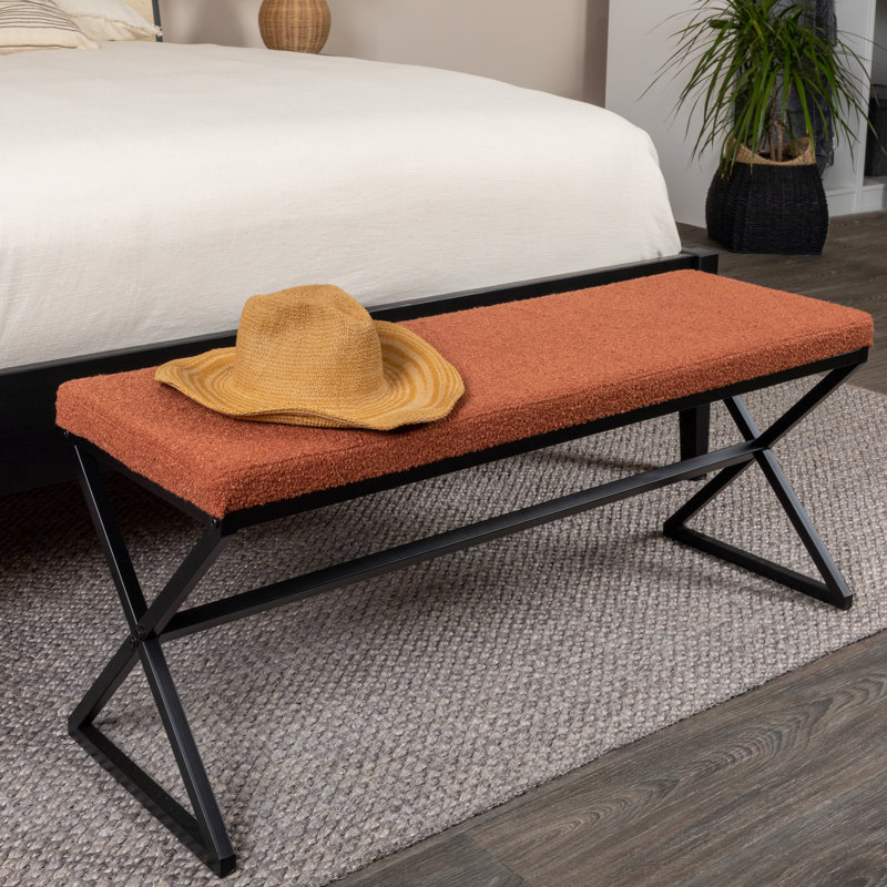 Avae Boucle Upholstered Bench, Terracotta