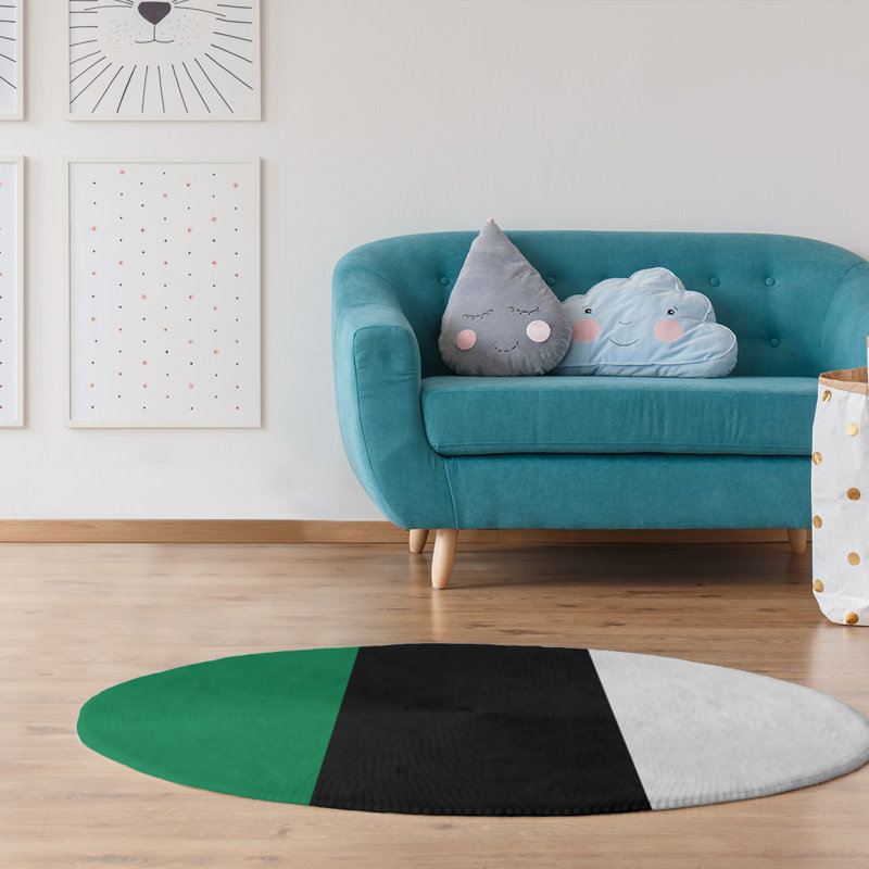 Tapis à rayures vert/noir, Rond 5 pi