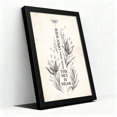 Toile noire encadrée en bois noir pour salon, chambre à coucher, bureau ou vestibule - décoration murale décorative avec citation florale