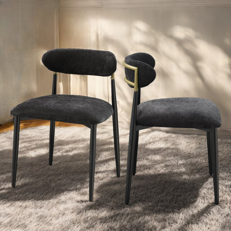 Tissu noir et chaises d'appoint à finition noire (la paire)