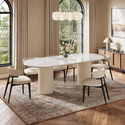 Ensemble de table de salle à manger moderne 78,7 po, table de salle à manger en pierre frittée avec 8 chaises non assemblées