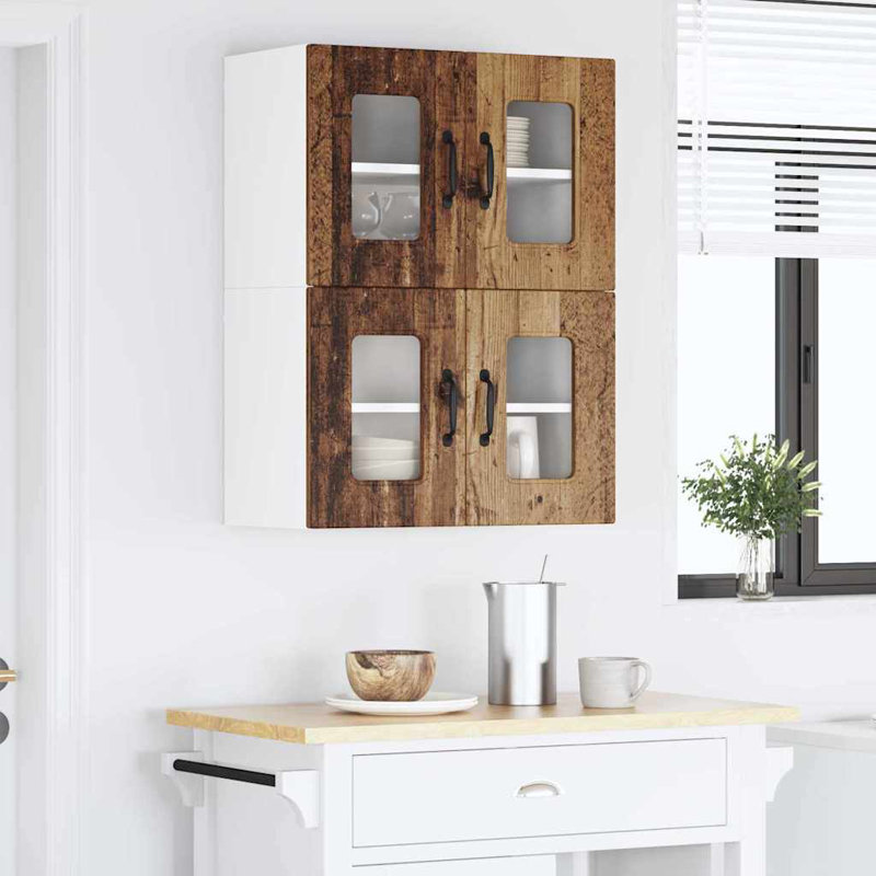 Vidaxl Kitchen Wall Cabinet With Shelf 2 Pcs White 60 X 31 X 40 Cm, Old Wood