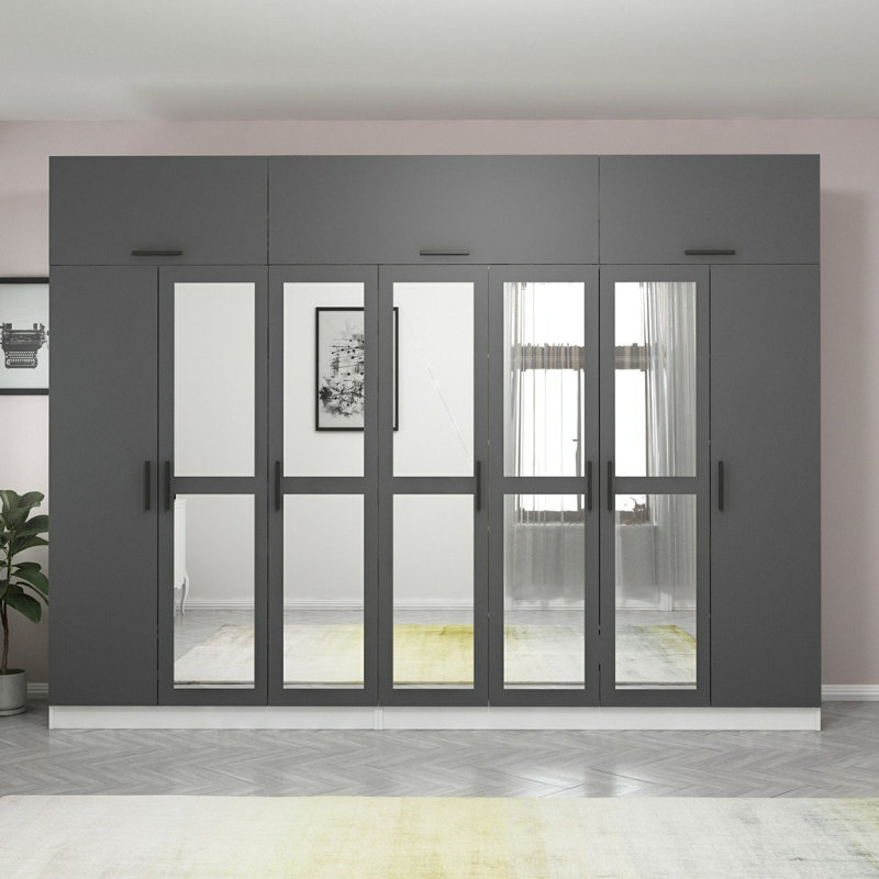 Elina Manufactured Wood Wardrobe, 235cm H x 315cm W x 52cm D, Gray