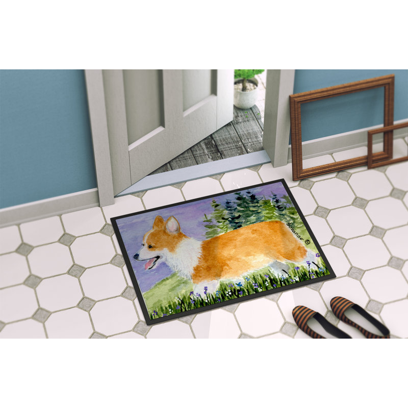 Tapis de porte d’intérieur anti-dérapant corgi, Rectangle 1 pi 6 po x 2 pi 3 po