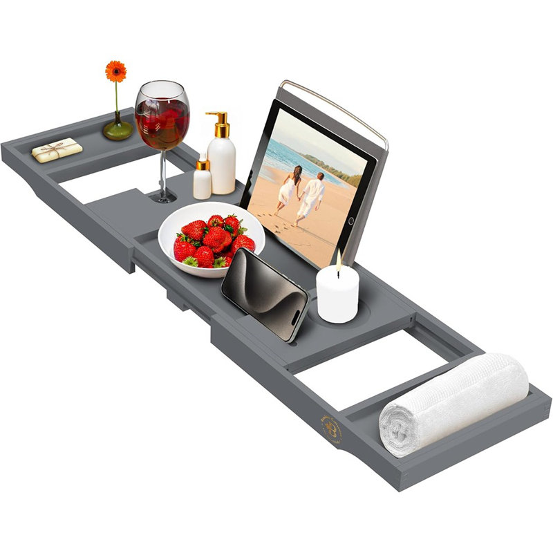 Table de baignoire avec plateau de baignoire réglable en bambou