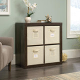 Sauder Stow-Away 4-Cube Organizer With Fabric Bins, Smoked Oak Finish, Versatile Storage Solution For Home Or Office