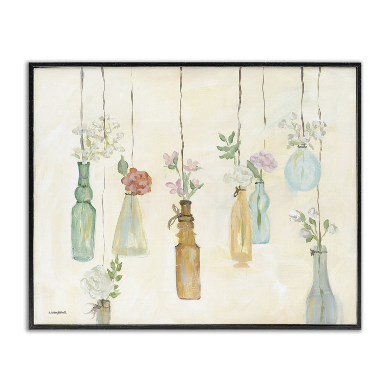 Bouteilles florales suspendues, art giclée par Mackenzie Kissell, Giclée encadrée noir minuit, H 11 po x l 14 po