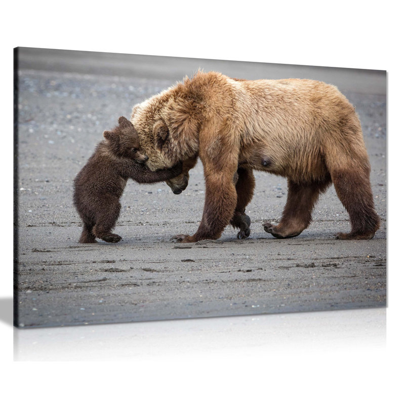 Cute Bear Hug Mother And Baby - Wrapped Canvas Print, 41cm H x 61cm W