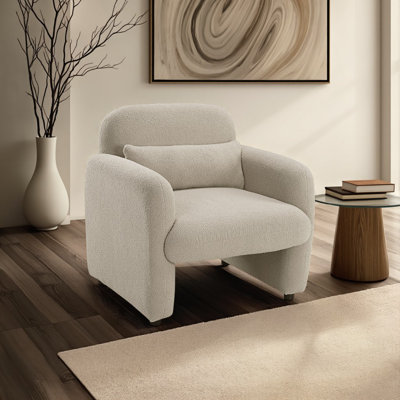 Lycon 32.5" Modern & Contemporary Accent Chair with Boucle Fabric Upholstery, Matching Lumbar Pillow, Foam over Pocket Coils