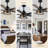 52"  Wooden Blades Caged Ceiling Fan with Light Kit and Remote, Farmhouse Ceiling Fan for Living Room