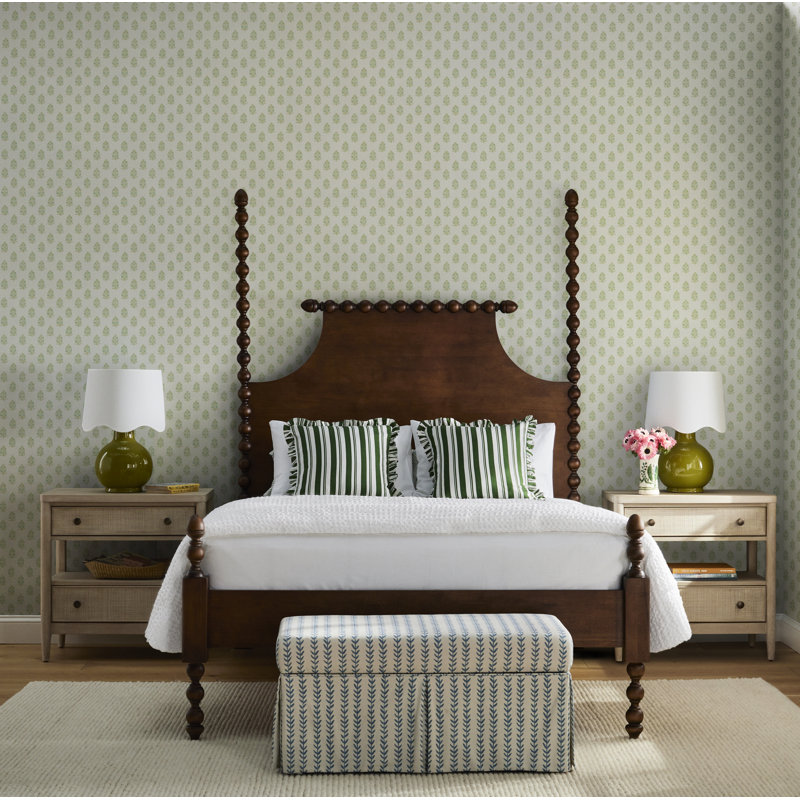 Wyatt Upholstered Storage Bench, Vine Stripe Dusty Blue