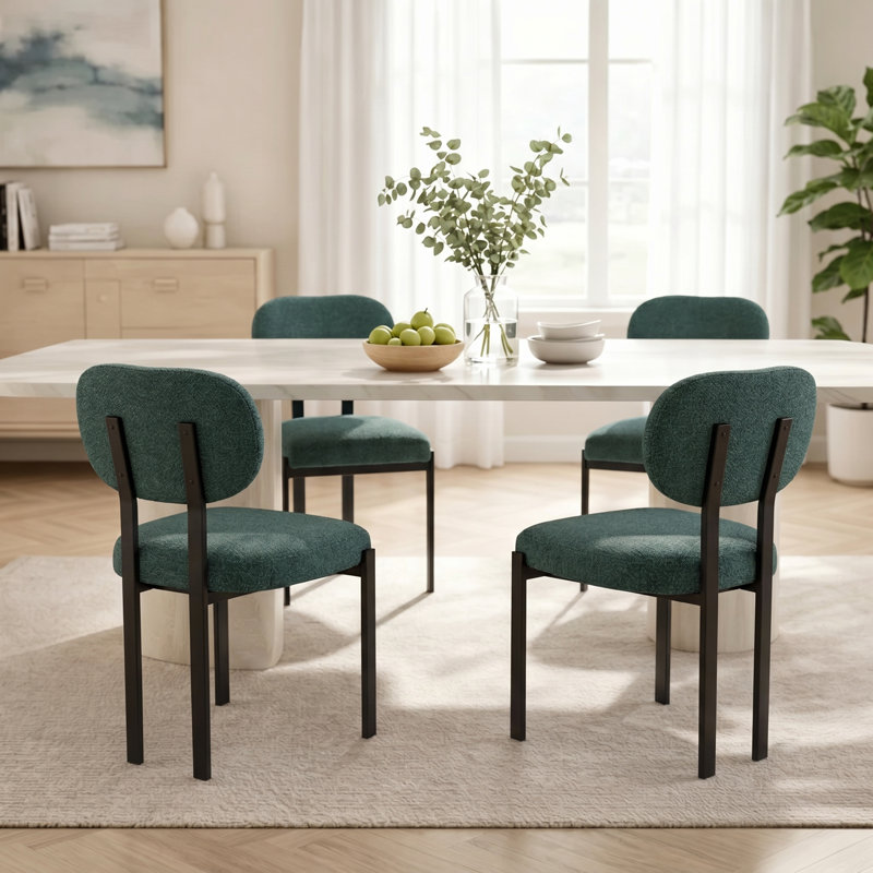 Ensemble de 4 chaises de salle à manger modernes, rembourrées Boucle, Ensemble de 4, Vert antique
