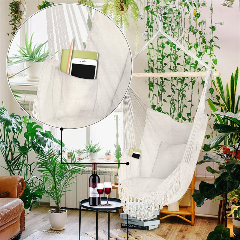 Hanging Chair With Cushion, Hammock Swing Chair, White