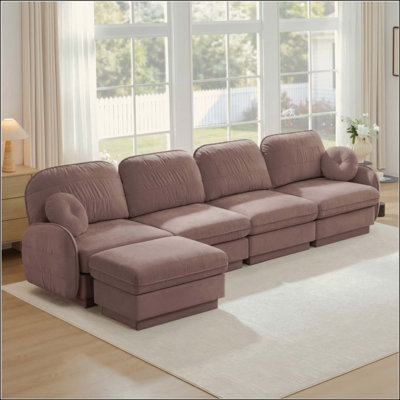 Canapé en L surdimensionné en chenille surdimensionné, canapé à assise profonde avec repose-pieds mobile, coussins ronds et coussins de dossier matelassés exquis, pieds de cadre de base encastrés, assemblage facile, convient au salon