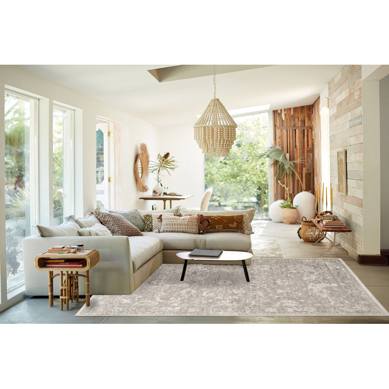 Lakena 12580-195 Crème / gris / bleu, Rectangle 5 pi 3 po x 7 pi